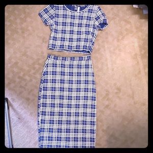 Blue & white crop top and skirt
